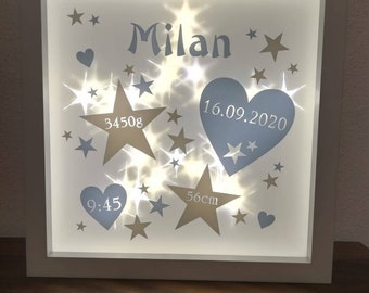 Illuminated picture frame for the birth of a boy, illuminated picture frame, illuminated picture frame, light frame, gift for the birth, night light child