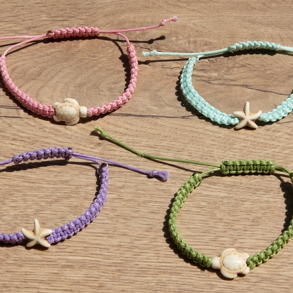 Waterproof adjustable wax string bracelets - beach jewellery, surf bracelet, summer accessories, square knot, beach girl