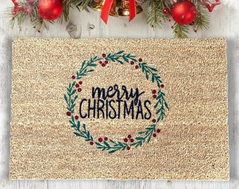 Merry Christmas Doormat | Holiday Doormat | Winter Doormat | Housewarming Gift | Christmas Front Porch Decor | Christmas Welcome Mat