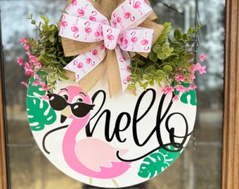 Flamingo Door Hanger | Front Door Decor | Spring Front Door Wreath | Spring Door Decor | Flamingo Decor | Summer Door Hanger | Porch Decor