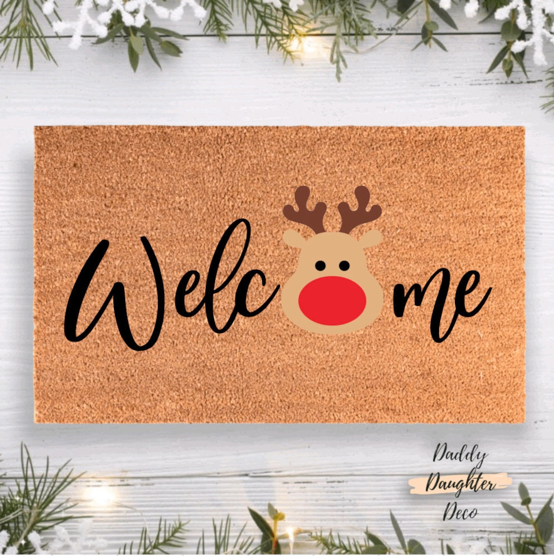Reindeer Christmas Doormat Holiday Doormat Winter Doormat Etsy