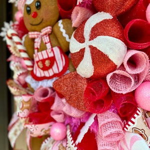 Pink and Red Gingerbread Wreath Christmas Wreath Christmas Porch Decor ...