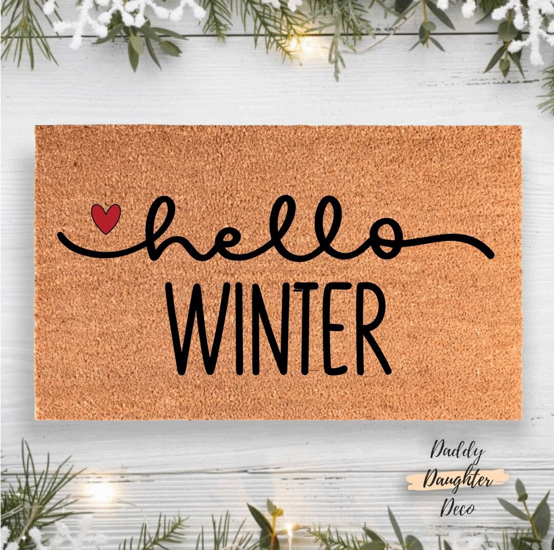 Hello Winter Winter Doormat Winter Decor Christmas Doormat Winter