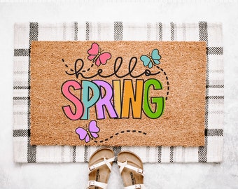 Hello Spring Doormat | Butterfly Doormat | Spring Porch Decor | Floral Doormat | Colorful Doormat | Summer Porch Decor | Cute Doormat