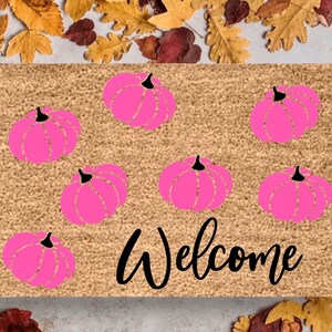 Paillasson rose citrouille | Paillasson d'automne | Décoration de porche d'automne | Décoration extérieure d'automne | Paillasson mignon | Tapis d'extérieur automnal