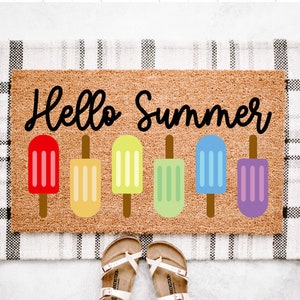 Hello Summer Popsicle Doormat | Summer Porch Decor | Cute Welcome Mat | Front Door Decor |  Welcome Doormat | Front Porch Decor