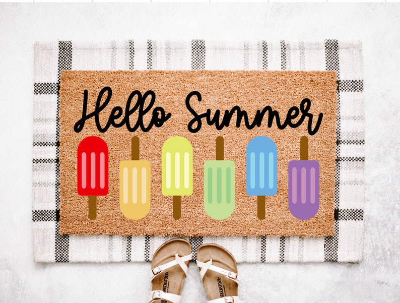 "Hello Summer" Popsicle Coir Doormat