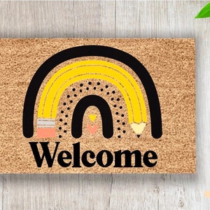 Classroom Doormat | Pencil Doormat | Rainbow Doormat | Teacher Doormat | Classroom Decor | Teacher Gift | Teacher Welcome Mat
