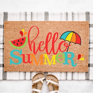 Hello Summer Doormat | Summer Porch Decor | Watermelon Door Mat | Watermelon Decor | Cute Welcome Mat | Front Door Decor |  Welcome Doormat