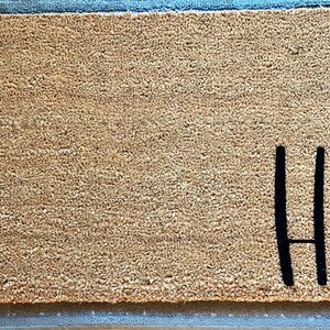May include: A brown coir doormat with the word "Hi" in black lettering and a green-topped orange carrot graphic.