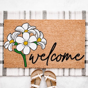 Daisy Welcome Doormat | Spring Doormat | Spring Porch Decor  Flower Doormat | Spring Door Decor | Floral Doormat