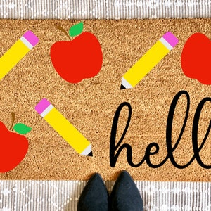 Classroom Doormat  | Pencil  And Apple Doormat | Classroom Decor | Teacher Themed Doormat | Welcome Mat | Back To School Doormat