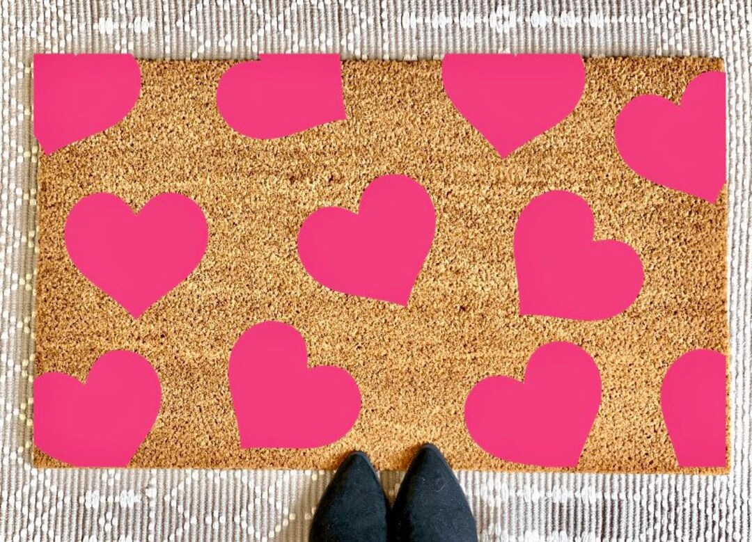 Hearts Valentines Day Doormat Valentines Day Porch Decor Spring Doormat Cute Doormat Etsy