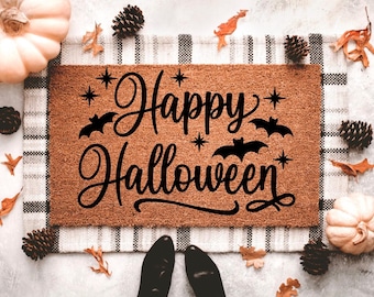 Happy Halloween Doormat | Halloween Porch Decor | Bat Doormat | Outdoor Fall Decor | Fall Doormat | Halloween Outdoor Decor
