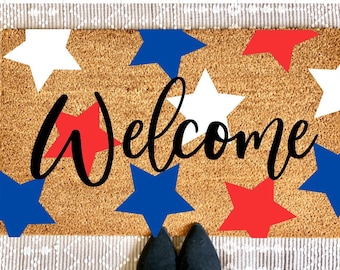 Fourth Of July Welcome Doormat | Red White Blue Doormat | Summer Doormat | Patriotic Doormat | Fourth Of July Decor | Summer Porch Decor