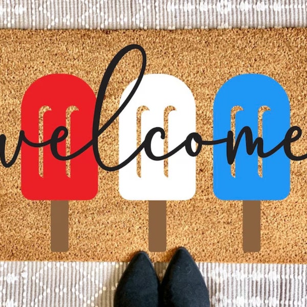 Welcome Popsicle Doormat | Fourth Of July Doormat | Summer Doormat | Summer Decor | Red White Blue | Summer Porch Decor