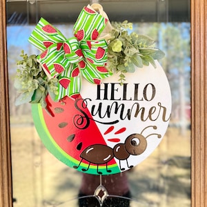 Hello Summer Watermelon Door Hanger | Front Door Decor | Summer Front Door Wreath  | Summer Door Hanger | Front Door Sign