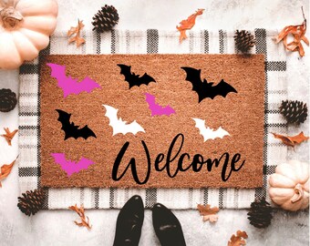 Halloween Doormat | Bat Doormat | Halloween Porch Decor | Fall Doormat | Pink Doormat | Welcome Mat | Cute Doormat