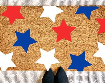 Red White Blue Stars  | Fourth Of July Doormat | Summer Doormat | Patriotic Doormat | Fourth Of July Decor | Summer Porch Decor