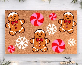 Gingerbread Christmas Doormat | Gingerbread Decor | Christmas Porch Decor | Holiday Doormat | Snowflake Doormat | Doormat For Front Porch