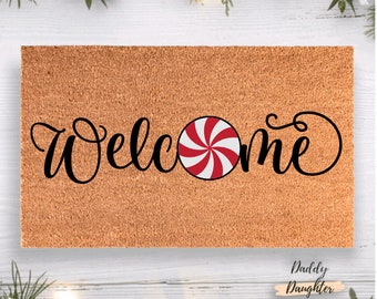 Candy Cane Welcome Mat | Christmas Doormat | Winter Doormat | Christmas Porch Decor  | Cute Doormat | Holiday Doormat