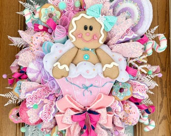 Gingerbread Candyland Wreath | Christmas Wreath | Christmas Porch Decor ...