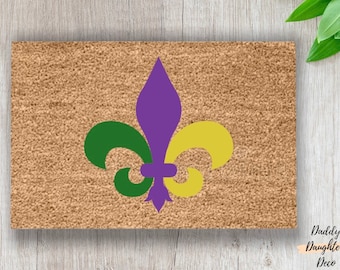 Fleur De Lis Doormat | Mardi Gras Doormat | Mardi Gras Decor | New Orleans | Housewarming Gift | Outdoor Rug