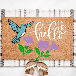 Paillasson printanier Colibri | Paillasson d'été | Décoration de porte d'entrée | Décoration printanière extérieure | Décoration de porche d'été