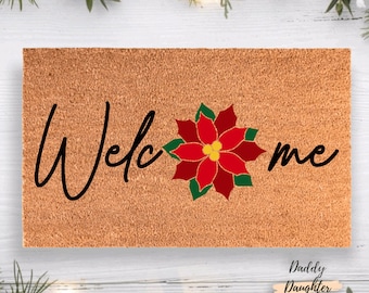 Poinsettia Christmas Doormat | Christmas Porch Decor | Holiday Doormat |  Front Porch Decor | Floral Doormat