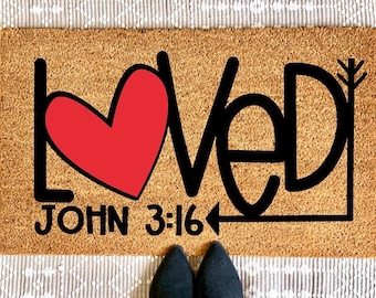 Loved Heart Doormat| Christian Doormat | Valentine’s Day Doormat | Valentines Day Decor |  Heart Decor | Front Porch Decor