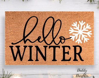 Hello Winter Doormat | | Snowflake Doormat | Christmas Doormat | Winter Welcome Mat | Christmas Outdoor Rug | Snowflake Decor