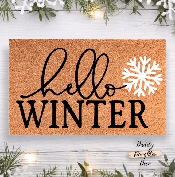 Hello Winter Doormat | | Snowflake Doormat | Christmas Doormat | Winter Welcome Mat | Christmas Outdoor Rug | Snowflake Decor