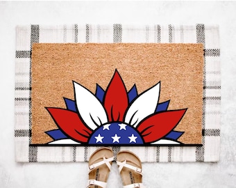 Patriotic Flower Doormat | Fourth Of July Doormat | Red White Blue Doormat | Summer Doormat | Patriotic Doormat | Fourth Of July Decor