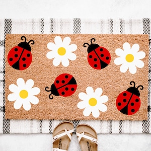 Spring Doormat | Daisy Doormat | Spring Porch Decor | Ladybug Doormat | Spring Door Decor | Floral Doormat | Front Door Decor
