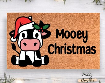 Christmas Cow Doormat | Winter Doormat | Christmas Porch Decor | Winter Decor | Funny Christmas Doormat | Outdoor Holiday Decor