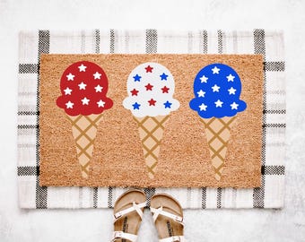 Patriotic Ice Cream Doormat | Fourth Of July Doormat | Red White Blue Doormat | Summer Doormat | Patriotic Doormat | Fourth Of July Decor