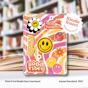Groovy Kindle Case Insert, Retro Stickers, Kindle Basic, Paperwhite, Colorsoft (Digital Download)
