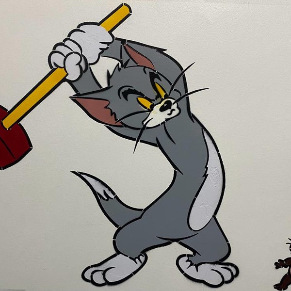 Lasergeschnittene Schablone von Tom und Jerry, 6 Layer, Wandkunst Schablone, Kinderzimmer Schablone, Heimschablone, wiederverwendbare Schablonen für Malerei, Mylar