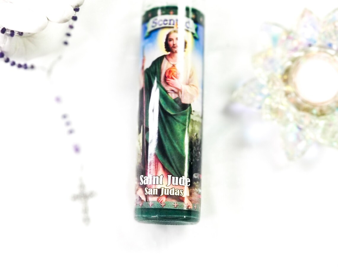Saint Jude Religious Tall 8 Inch Scented Green Prayer Candle Etsy