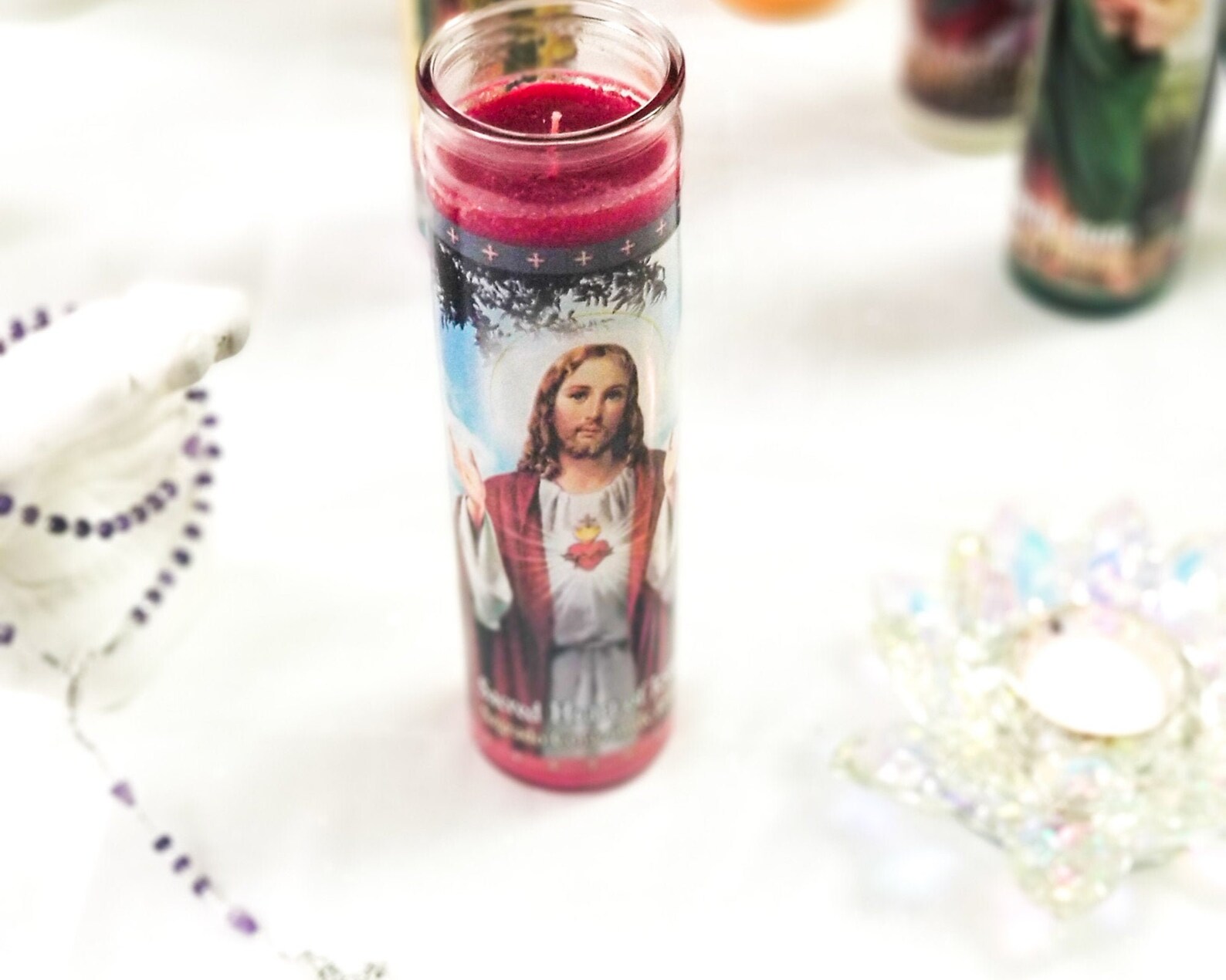 Jesus Sacred Heart Red Prayer Candle Religious Candle Etsy