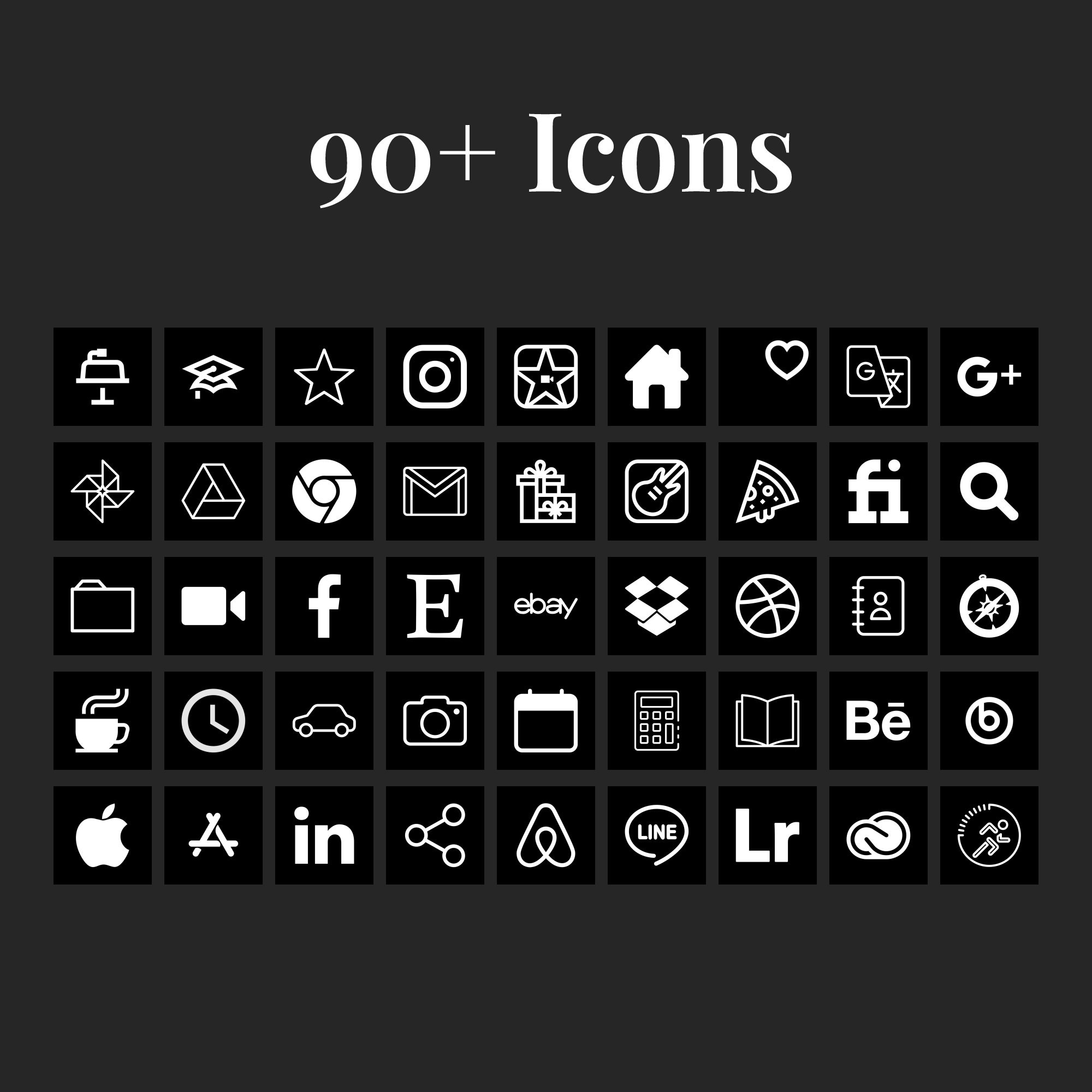 Ios 14 Icons Black App Pack Premium Iphone Ios 14 App Icons Etsy