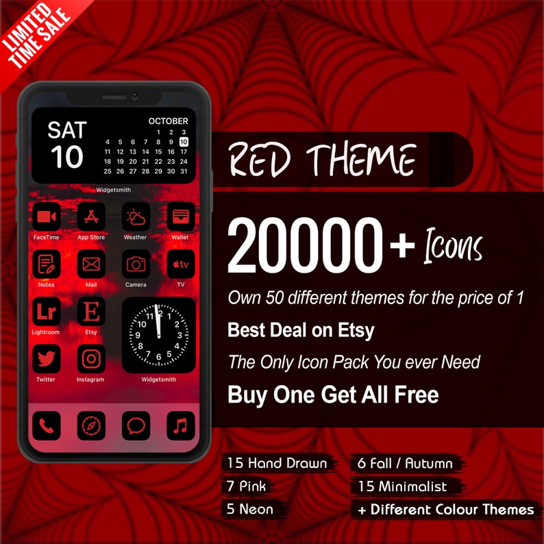 Red Ios 14 Icons for iPhone Apps Aesthetic Widgets & Skins Etsy UK