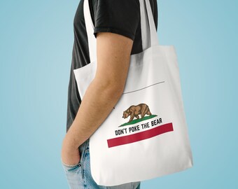 California Don't Poke The Bear Cotton Tote Bag: Reusable Eco-Friendly Shopping Bag