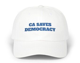 CA Saves Democracy Dad Cap: Classic Adjustable Baseball Hat, blue state pride