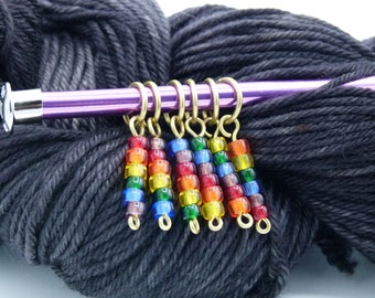 Cascading Rainbow Set of 6 Stitch Markers for Knitting