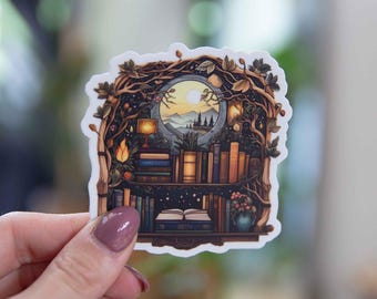 Bookish Fantasy Bookcase Sticker - 3x3 Inch - Waterproof Vinyl Decal