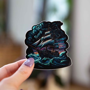 Ship Sailing Through a Storm Sticker - 3x3 Inch  - Waterproof Vinyl Decal