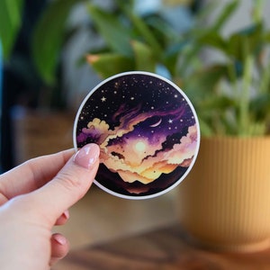 Starry Night Sky Mountains Scenery Sticker - 3x3 Inch  - Waterproof Vinyl Decal