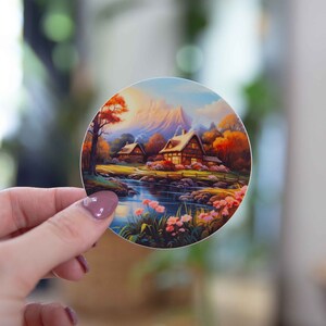 Adesivo Incantevole villaggio in primavera - 3x3 pollici // Adesivo in vinile impermeabile e resistente // Utilizzabile come laptop, adesivo per paraurti e altro ancora!