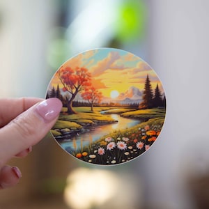 Adesivo scenario prato primaverile - 3x3 pollici // Adesivo in vinile impermeabile e resistente // Utilizzabile come laptop, adesivo per paraurti e altro ancora!